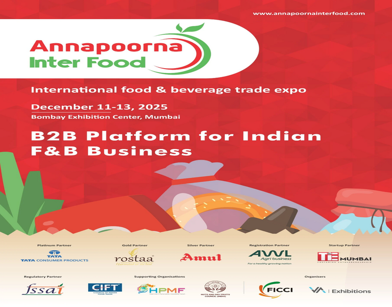 Hội chợ “Triển lãm thực phẩm Annapoorna Inter Food 2025” sẽ được tổ chức từ ngày 11 - 13/12/2025 tại Trung tâm triển lãm Bombay, Mumbai, Ấn Độ.