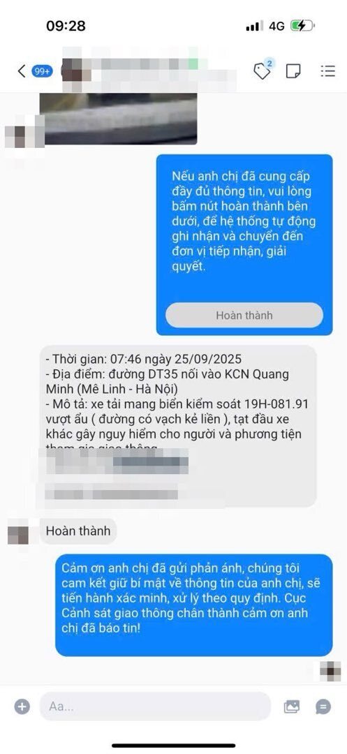 Thông tin người dân phản ánh có thông tin, địa chỉ rõ ràng đến Cục Cảnh sát giao thông. Ảnh: Cục Cảnh sát giao thông