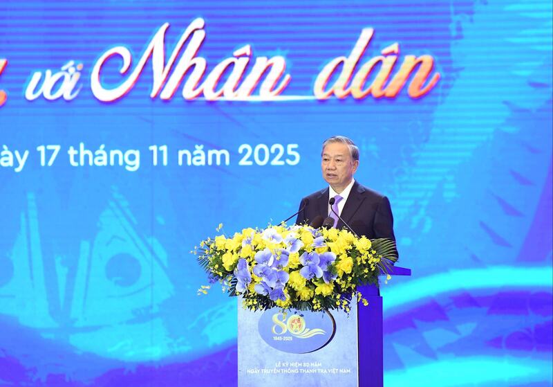 Tổng Bí thư Tô Lâm phát biểu chỉ đạo tại lễ kỷ niệm. Ảnh: Lâm Hiển