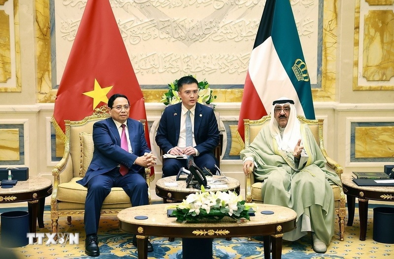 Thủ tướng Phạm Minh Chính hội kiến Quốc vương Kuwait Sheikh Meshal Al-Ahmad Al-Jaber Al-Sabah. Ảnh: Dương Giang/TTXVN