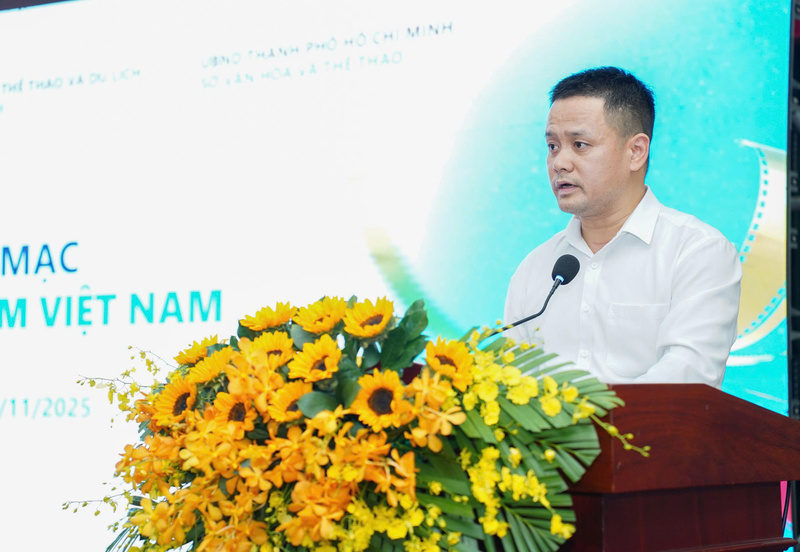 Ông Đặng Trần Cường, Cục trưởng Cục Điện ảnh, Trưởng ban Tổ chức Liên hoan Phim thông tin tại sự kiện.