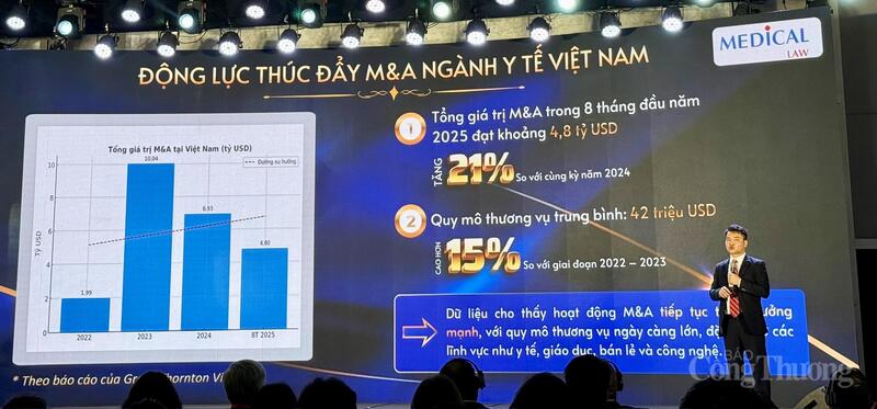 Universitair hoofddocent dr. Dang Duc Nhu, senior adviseur van Medicallaw, gaf op de conferentie een presentatie over fusies en overnames in de gezondheidszorg. Foto: Dieu Anh