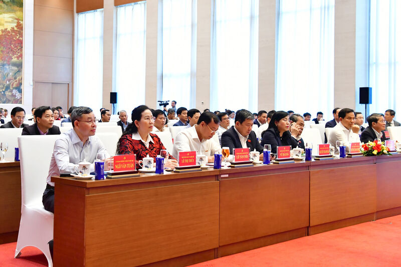 Tổng Kiểm toán nhà nước Ngô Văn Tuấn cùng các đại biểu dự Hội nghị tổng kết công tác phòng, chống tham nhũng, lãng phí, tiêu cực của Đảng bộ Quốc hội trong nhiệm kỳ Đại hội lần thứ XIII của Đảng. Ảnh: M. Thuý