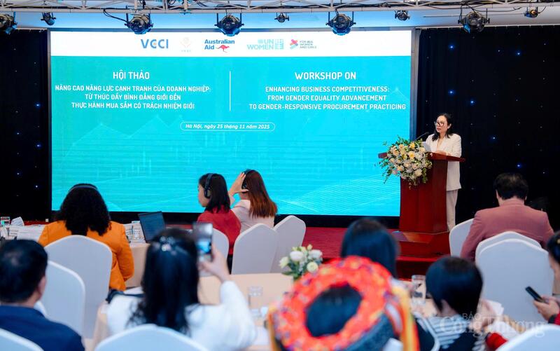 Bà Mai Thị Diệu Huyền - Phó Chủ tịch phụ trách Hội đồng Doanh nhân nữ Việt Nam phát biểu tại sự kiện. Ảnh: NH.