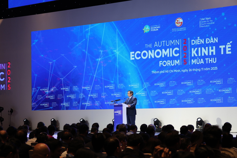 Thủ tướng Phạm Minh Chính tại Diễn dàn Kinh tế mùa Thu 2025. Ảnh: Hoàng Chiến