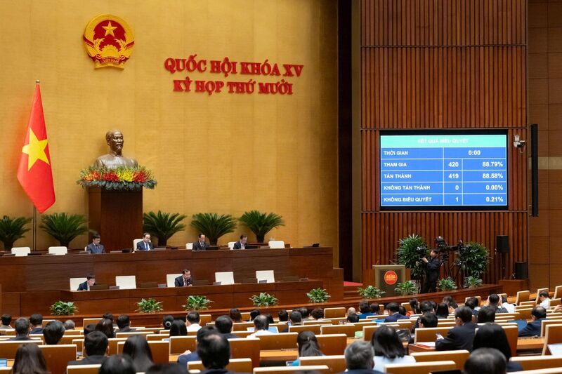 Với tỷ lệ đa số các đại biểu tán thành, Quốc hội đã thông qua Luật Tình trạng khẩn cấp. Ảnh: QH