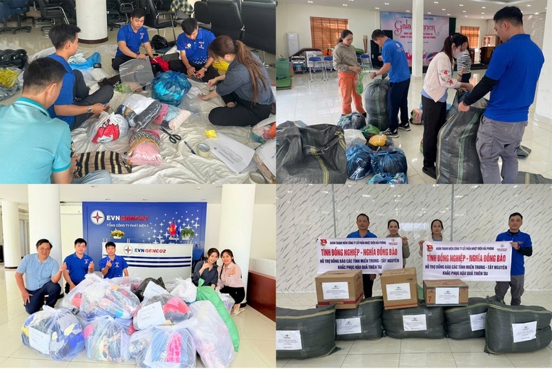 Lực lượng đoàn viên thanh niên phân loại quần áo và đóng gói cẩn thận trước khi vận chuyển về điểm tập kết