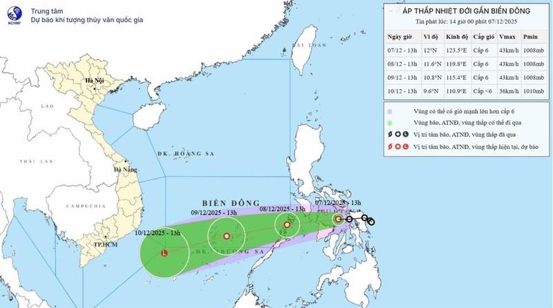 Ngày 6/12, một áp thấp nhiệt đới đang hoạt động trên vùng ven biển phía Đông của khu vực miền Trung Philippines