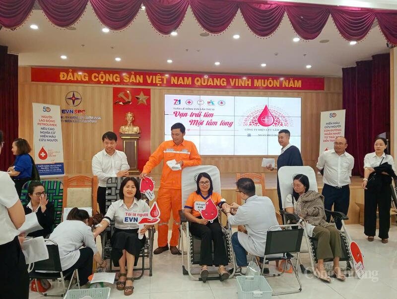 موظفو وعمال شركة لام دونغ للطاقة يتفاعلون مع الأسبوع الوردي. تصوير: ثين فونغ