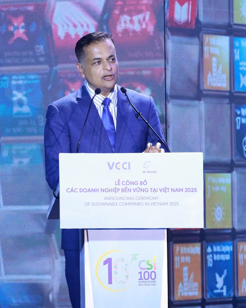 Ông Binu Jacob, Tổng Giám đốc Nestlé Việt Nam, đồng Chủ tịch Hội đồng Doanh nghiệp vì Sự phát triển bền vững (VBCSD), phát biểu tại sự kiện
