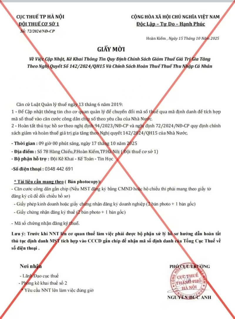 Văn bản giả mạo cơ quan thuế do các đối tượng lừa đảo gửi qua tin nhắn trên mạng xã hội, đánh lừa người dân bằng thông tin giả mạo để chiếm đoạt tài sản.
