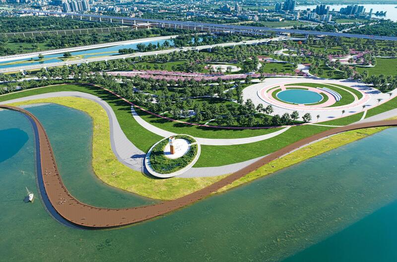 Hình 3D phối cảnh dự án đầu tư xây dựng Trục đại lộ cảnh quan sông Hồng.