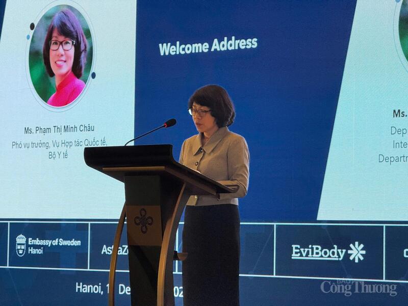 Bà Phạm Thị Minh Châu - Phó Vụ trưởng Vụ Hợp tác Quốc tế (Bộ Y tế) phát biểu tại hội thảo. Ảnh: Diệu Anh