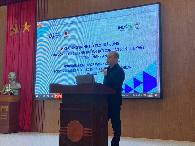 Viện trưởng Lê Tuấn An, đại diện INOSTE phát biểu bắt đầu chương trình hỗ trợ. Ảnh: Nga Nguyên
