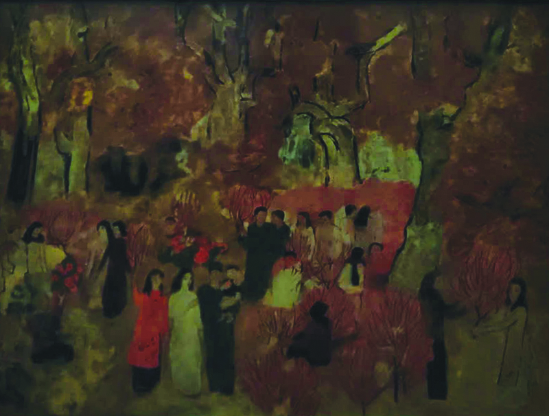 Tác phẩm "Chợ Hoa Tết" của họa sĩ Đặng Thu Hương. Ảnh: Cục Mỹ thuật, Nhiếp ảnh và Triển lãm