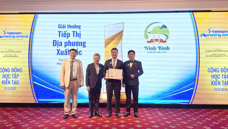 Sở Du lịch tỉnh Ninh Bình được vinh danh giải thưởng Tiếp thị địa phương xuất sắc. Ảnh: Sở Du lịch Ninh Bình