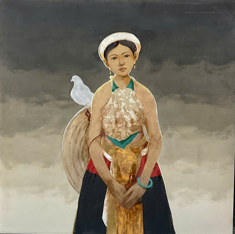 Tác phẩm "Em Xoan" của họa sĩ Bùi Hữu Hùng. Ảnh: Cục Mỹ thuật, Nhiếp ảnh và Triển lãm