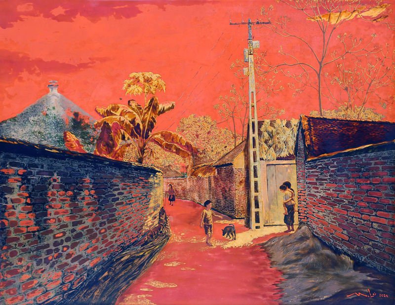 Tác phẩm "Ngõ quê" của họa sĩ Nguyễn Phúc Lợi. Ảnh: Cục Mỹ thuật, Nhiếp ảnh và Triển lãm