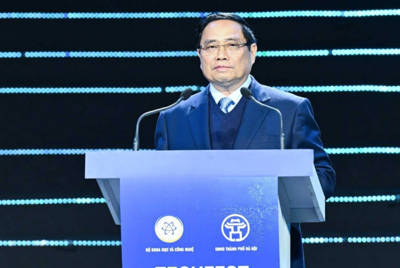 Thủ tướng Phạm Minh Chính phát biểu tại lễ khai mạc Techfest Việt Nam 2025. Ảnh: Giang Huy