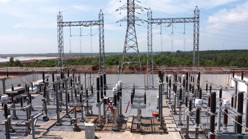 Trạm biến áp 110kV sân bay Long Thành và đường dây đấu nối. Ảnh: EVNSPC