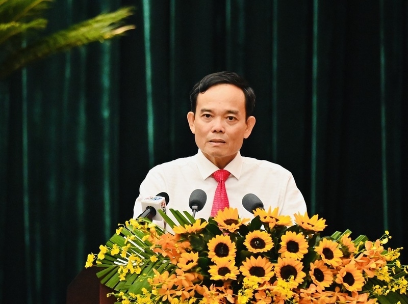 Bí thư Thành ủy TP. Hồ Chí Minh Trần Lưu Quang phát biểu tại hội nghị. Ảnh: Việt Dũng