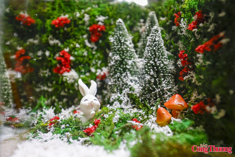 Khi hoàn thiện, bể kính nhỏ như "lột xác" thành một bức tranh Giáng sinh 3D. Chiêm ngưỡng ở cự ly gần, từng gốc thông, tán rêu hay lớp tuyết nhân tạo đều hiện lên sắc nét, tạo cảm giác chân thực.