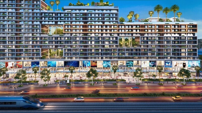 Toàn khu hình thành dải thương mại dài hơn 550m trên đại lộ Tôn Đức Thắng (25B), trục kết nối trực tiếp sân bay Long Thành.