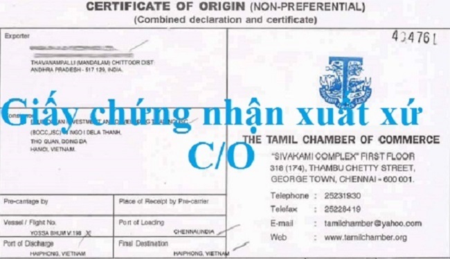 Giấy chứng nhận xuất xứ hàng hóa. Ảnh: N.H.