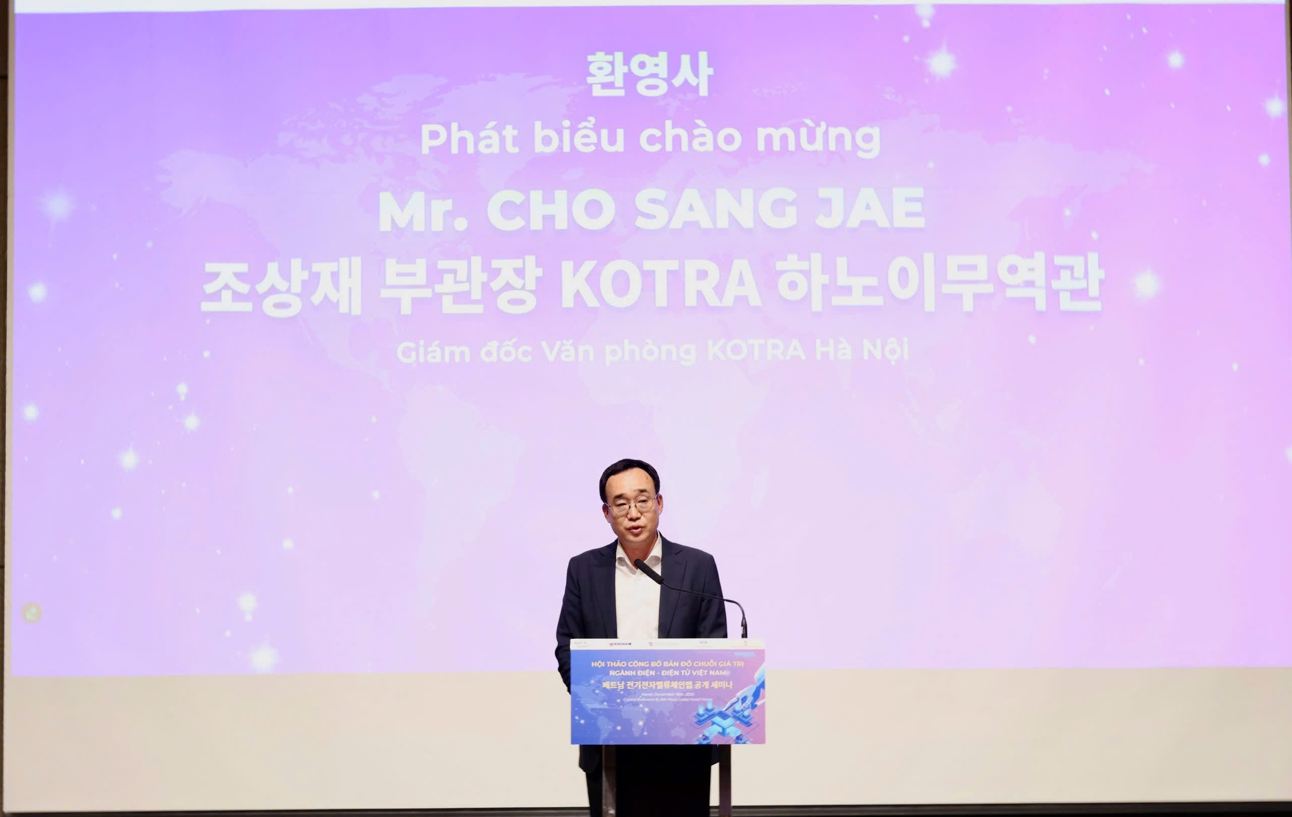 Ông Cho Sang Jae, Giám đốc Văn phòng KOTRA Hà Nội đánh giá cao sự hợp tác của hai bên trong nghiên cứu 'Bản đồ Chuỗi giá trị điện - điện tử Việt Nam'. Ảnh: Đ.N