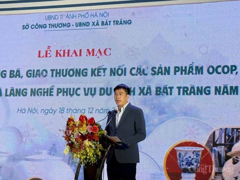 Ông Hoàng Minh Lâm - Giám đốc Trung tâm Khuyến công và Xúc tiến Thương mại Hà Nội phát biểu tại sự kiện.