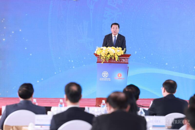 Bộ trưởng Trần Hồng Minh phát biểu tại Lễ khởi công Dự án đầu tư xây dựng Khu đô thị thể thao Olympic tại xã Thượng Phúc, thành phố Hà Nội.