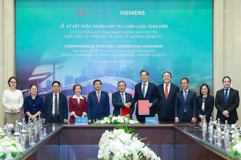 Công ty Cổ phần Đầu tư và Phát triển Đường sắt cao tốc VinSpeed (Tập đoàn Vingroup) và Công ty Siemens Mobility GmbH (Tập đoàn Siemens AG, Đức) chính thức ký kết Thỏa thuận Hợp tác Chiến lược Toàn diện và Chuyển giao công nghệ.