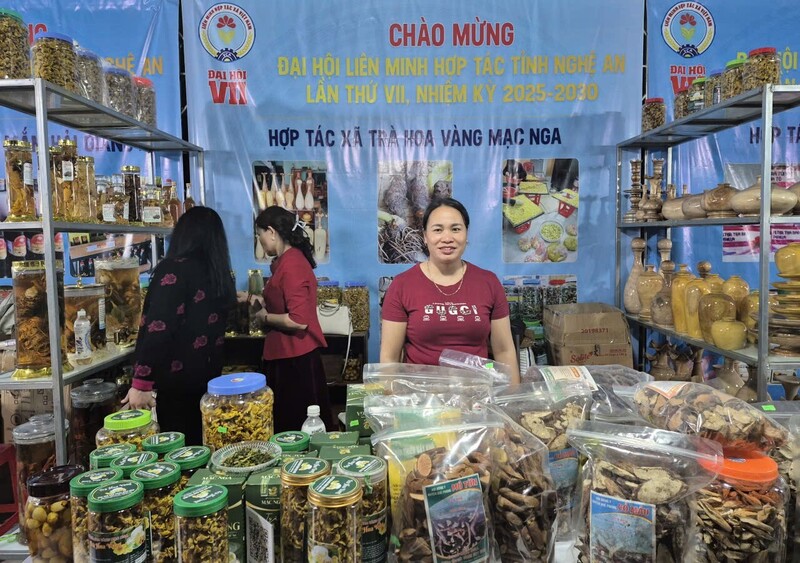 Các HTX phấn khởi khi có đông khách hàng đến tham quan, mua sắm. Ảnh: Mai Liễu