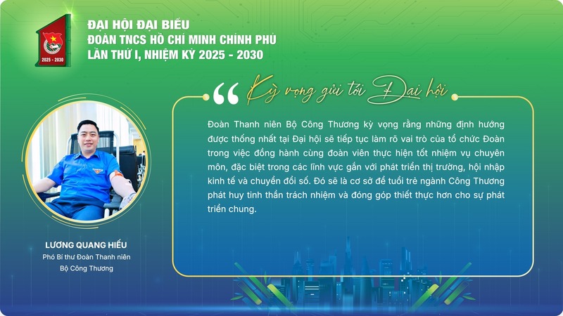 Anh Lương Quang Hiếu, Phó Bí thư Đoàn Thanh niên Bộ Công Thương gửi tình cảm đến Đại hội Đoàn Thanh niên Chính phủ.