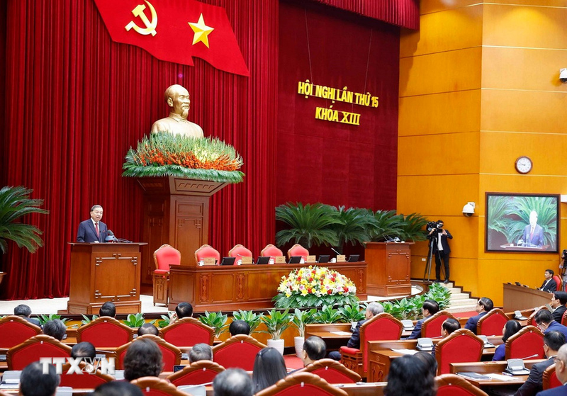 Tổng Bí thư Tô Lâm phát biểu bế mạc Hội nghị lần thứ 15 Ban Chấp hành Trung ương khóa XIII. Ảnh: Thống Nhất/TTXVN