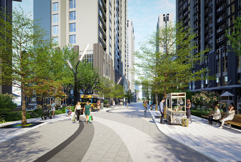 Tuyến phố thương mại Park Boulevard sầm uất và nhộn nhịp.