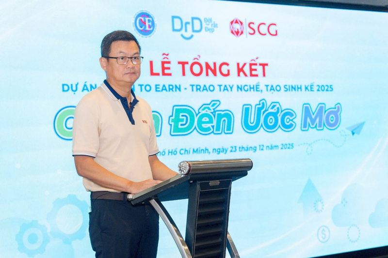 Ông Praween Wirotpan, Tổng giám đốc Công ty TNHH SCG Việt Nam phát biểu tại Lễ tổng kết dự án SCG Learn to Earn 2025.