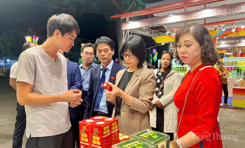 Lãnh đạo tỉnh Gia Lai, Sở Công Thương Gia Lai tham quan gian hàng tại Triển lãm sản phẩm đặc trưng tỉnh Gia Lai năm 2025. Ảnh: Hiền Mai