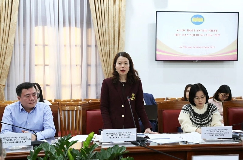 Thứ trưởng Bộ Ngoại giao Nguyễn Minh Hằng phát biểu tại cuộc họp. Ảnh: Thành Long