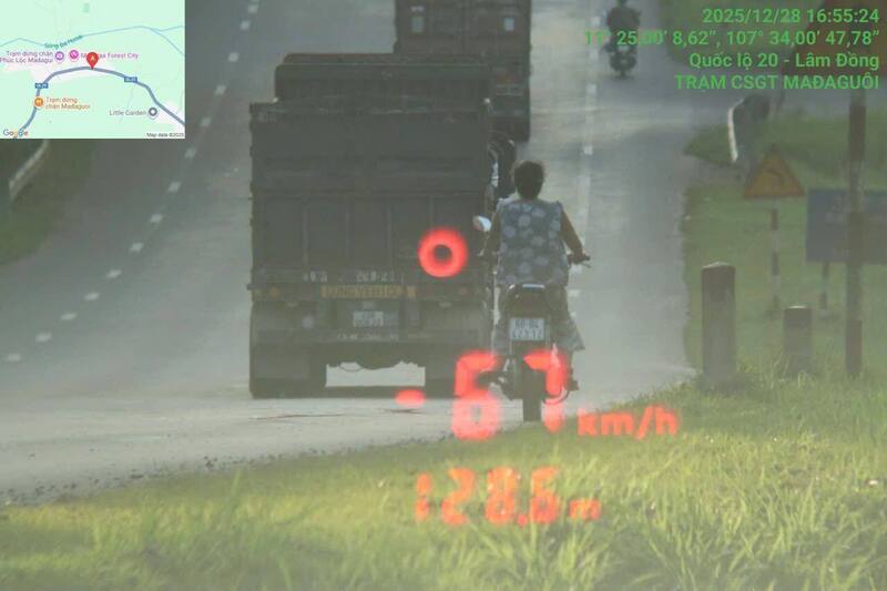 Hình ảnh trường hợp xe tải vi phạm tốc độ được lực lượng Cảnh sát giao thông ghi nhận. Ảnh: Cục Cảnh sát giao thông