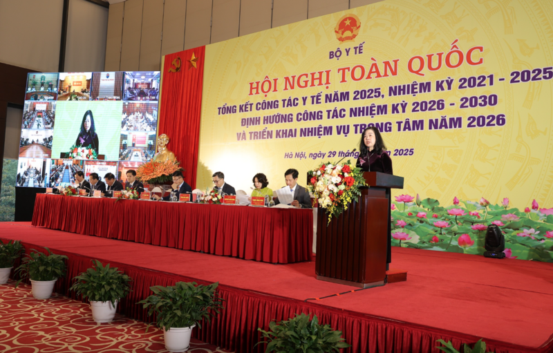 Hội nghị toàn quốc tổng kết công tác y tế năm 2025, tổng kết nhiệm kỳ 2021-2025, định hướng công tác nhiệm kỳ 2026-2030 và triển khai nhiệm vụ trọng tâm năm 2026 do Bộ Y tế tổ chức. Ảnh: Trần Minh