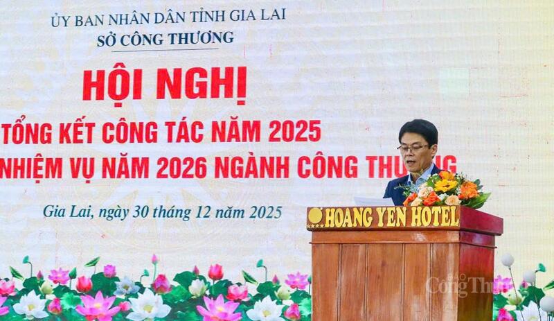 Ông Dương Minh Đức - Giám đốc Sở Công Thương Gia Lai phát biểu tại hội nghị. Ảnh: Tấn Phát