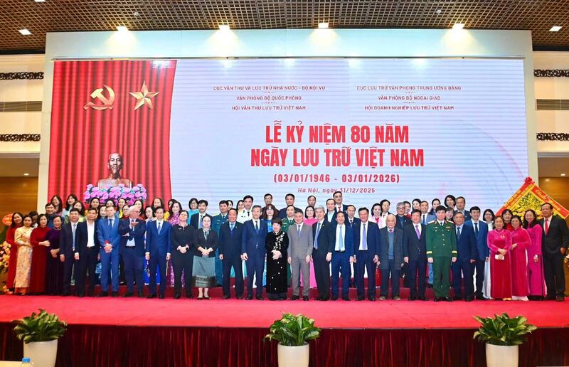 Lễ kỷ niệm 80 năm ngày Lưu trữ Việt Nam (3/1/1946 - 3/1/2026). Ảnh: Hải Long