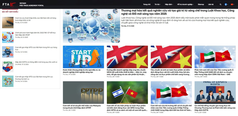 Cổng FTAP liên tục cập nhật những thông tin liên quan đến các FTA.