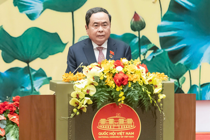 Chủ tịch Quốc hội Trần Thanh Mẫn đọc diễn văn tại lễ kỷ niệm. Ảnh: Quang Vinh