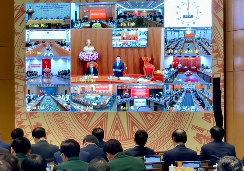 Các địa phương tham gia phát biểu tại hội nghị qua hình thức trực tuyến. Ảnh: VGP