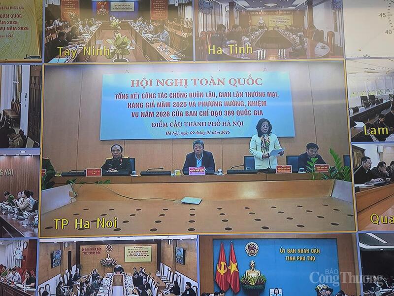 Đại diện Ban Chỉ đạo 389 Thành phố Hà Nội phát biểu trực tuyến.