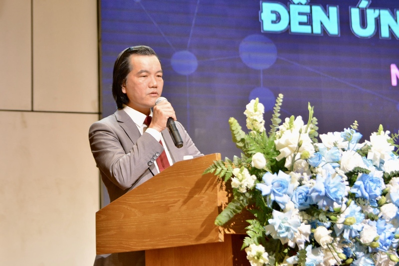 PGS. TS Nguyễn Gia Như, Hiệu trưởng trường Khoa học máy tính và Trí tuệ nhân tạo (Đại học Duy Tân) phát biểu khai mạc hội nghị. Ảnh: Ngọc Thảo