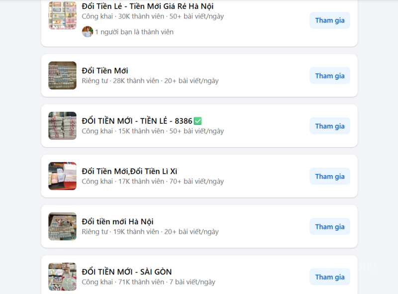 Hàng loạt hội, nhóm công khai hoạt động trao đổi trên nền tảng mạng xã hội (Ảnh chụp màn hình).