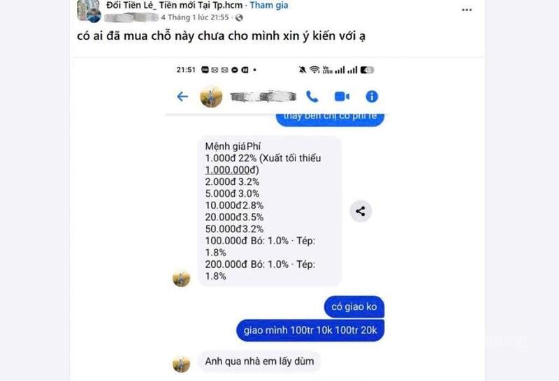 Phụ phí công khai với từng mệnh giá (Ảnh chụp màn hình).